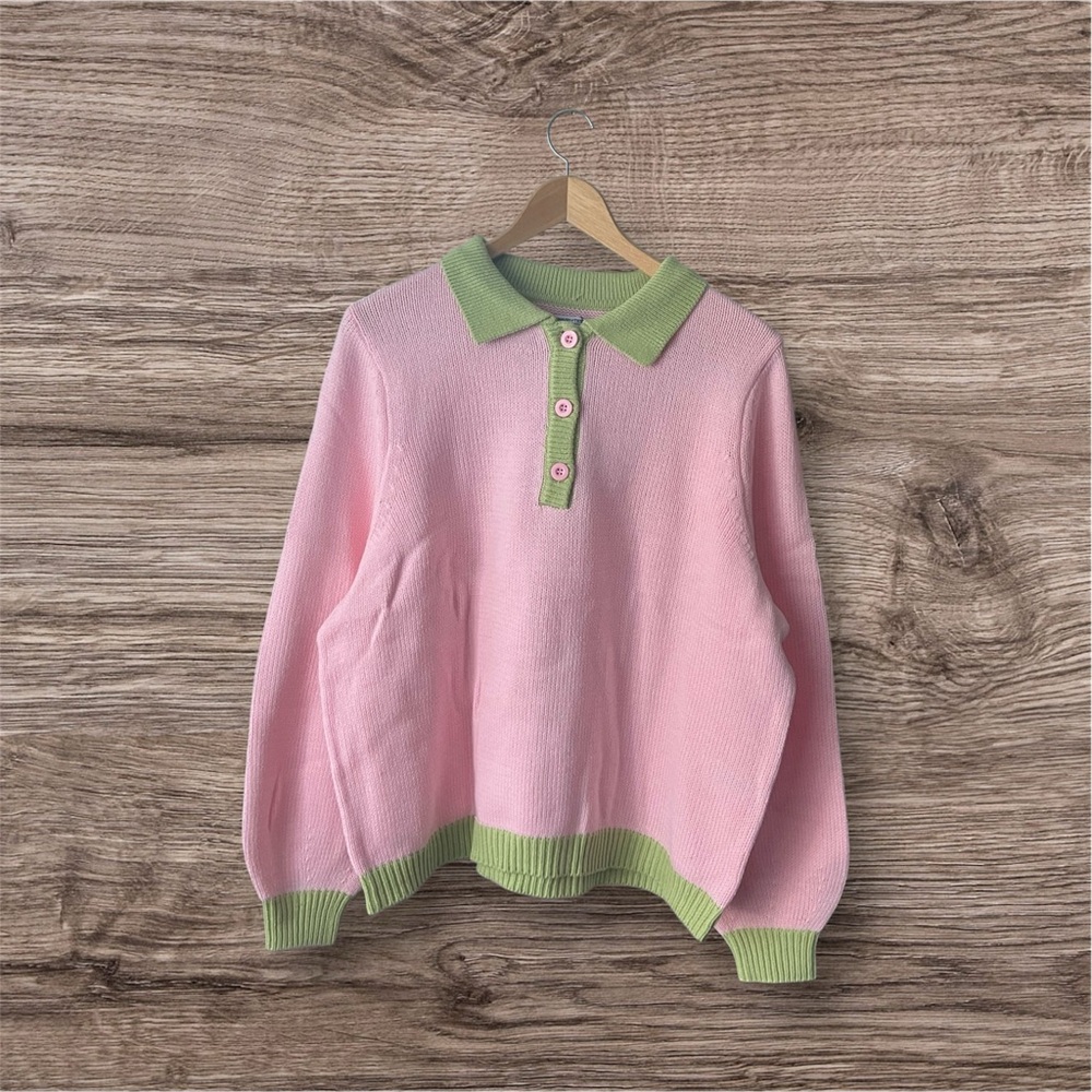 NEW Smash + Tess Cameron Sweater Top Pink and Green Women's Size Medium Large - Picture 5 of 9